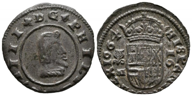 FELIPE IV (1621-1665). 16 Maravedís. (Ae. 3,70g/26mm). 1664. Granada N. Falsa de...