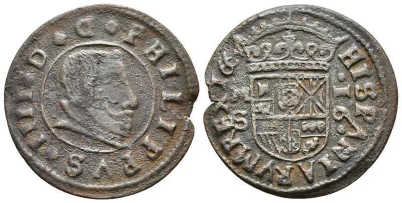 FELIPE IV. 16 Maravedís. 1664. Madrid S. Falsa de época, anverso D * D invertida...