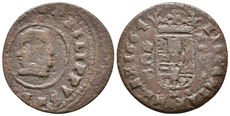 FELIPE IV. 16 Maravedís. 1664. Córdoba T. Cal-1286; J.S. M-71. Ae. 3,42g. BC.