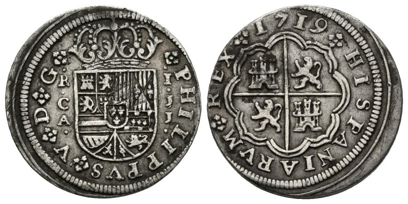 FELIPE V (1700-1746). 1 Real (Ar. 2,74g/20mm). 1719. Cuenca. (Cal-2019-351). MBC...