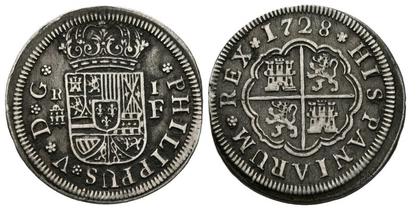 FELIPE V (1700-1746). 1 Real (Ar. 2,72g/21mm). 1728. Segovia. F. (Cal-2019-628)....