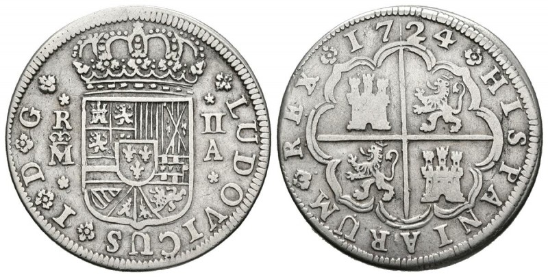 LUIS I (1724). 2 Reales. (Ar. 5,34g/28mm). 1724. Madrid A. (Cal-2019-20). MBC+/M...