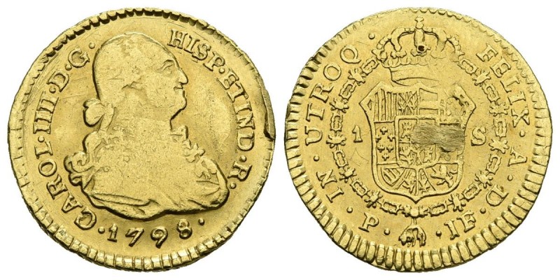 CARLOS IV (1788-1808). 1 Escudo (Au. 3,29g/19mm). 1798. Popayán JF.(Cal-2019-115...