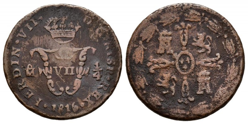 FERNANDO VII (1808-1833). 1/4 de Tlaco ó 1/2 Real. (Ae. 3,48g/21mm). 1815. Méxic...