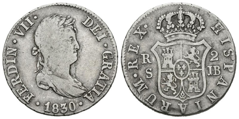 FERNANDO VII (1808-1833). 2 Reales (Ar. 5,73/26mm). 1830. Sevilla (Cal-2019-963)...