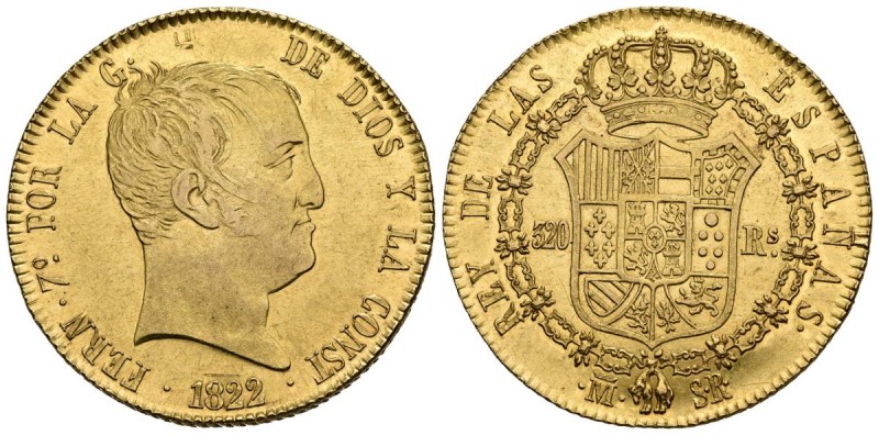 FERNANDO VII (1808-1833). 320 Reales. (Au. 26,96g/36mm). 1822. Madrid SR. (Cal-2...