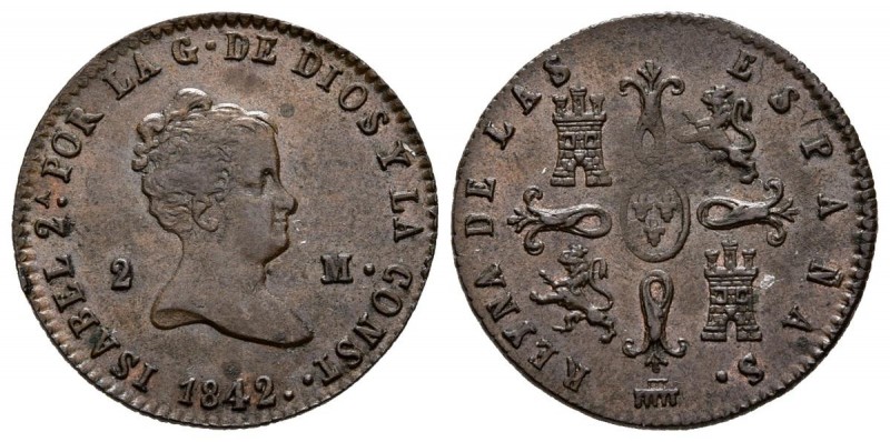 ISABEL II (1833-1868). 2 Maravedís. (Ae. 2,21g/18mm). 1842. Segovia. (Cal-2019-5...