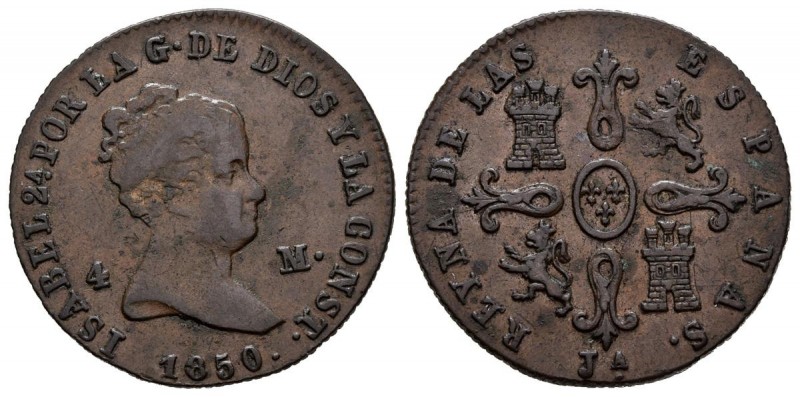 ISABEL II (1833-1868). 4 Maravedís. (Ae. 4,65g/24mm). 1850. Jubia. (Cal-2019-76)...