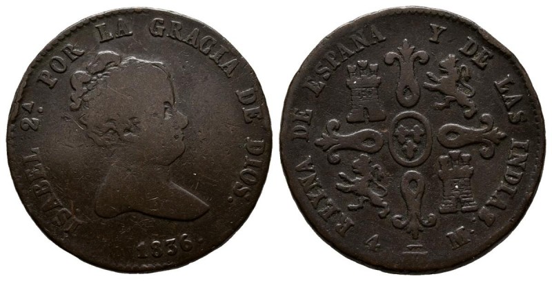 ISABEL II (1833-1868). 4 Maravedís. (Ae. 4,97g/24mm). 1836. Segovia. (Cal-2019-7...