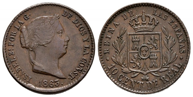 ISABEL II (1833-1868). 10 Céntimos de Real (Ae. 4,15g/20mm). 1863. Segovia. (Cal...