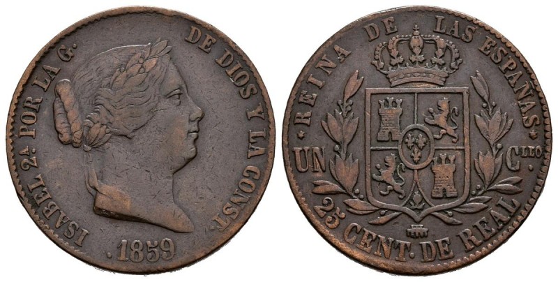 ISABEL II (1833-1868). 25 Céntimos de Real (Ae. 9,10g/27mm). 1859. Segovia. (Cal...