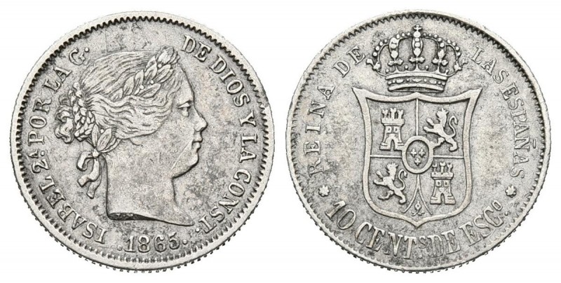 ISABEL II (1833-1868). 10 Céntimos de Escudo (Ar. 1,30g/15mm). 1865. Sevilla. (C...