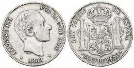 ALFONSO XII (1874-1885). 50 Centavos. (Ar. 12,79g/30mm). 1882. Manila. (Cal-2019-120). MBC-.