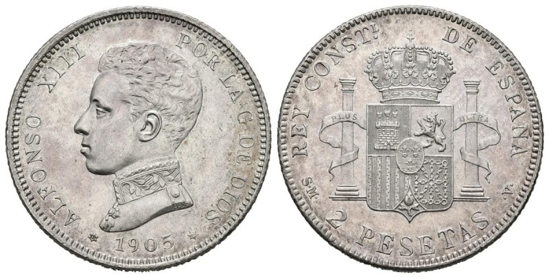 ALFONSO XIII (1885-1931). 2 Pesetas (Ar. 10,01/27mm).1905 (*19*05). Madrid. (Cal...