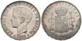 ALFONSO XIII (1885-1931). 1 Peso. (Ar. 24,85g/37mm). 1897. Filipinas SGV. (Cal-2019-122). EBC-. Tono irisado.
