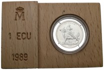 JUAN CARLOS I. 1 Ecu. (Ar. 6,7g/24mm). 1989. "EUROPA". Presentada en estuche original con certificado. PROOF.