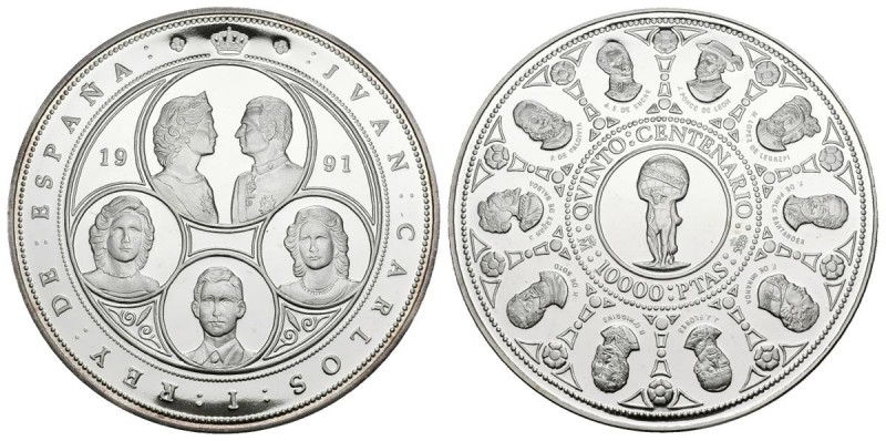 JUAN CARLOS I. 10000 Pesetas. (Ar. 168,75g/73mm). 1991. "V CENTENARIO ". PROOF. ...