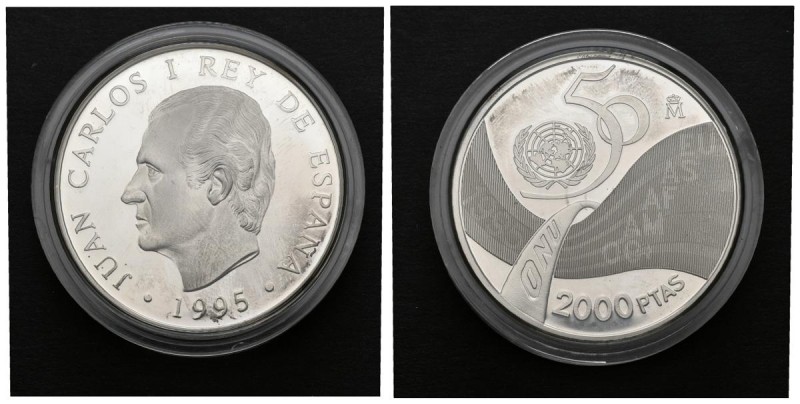 JUAN CARLOS I. 2000 Pesetas. (Ar. 27,00g/40mm). 1995. "50 ANIVERSARIO DE LA ONU"...