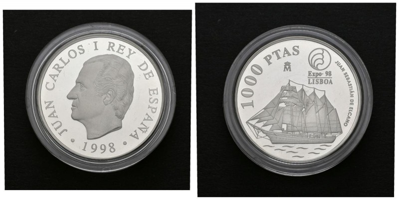 JUAN CARLOS I. 1000 Pesetas. (Ar. 13,50g/33mm). 1998. "EXPO 1998". PROOF. Presen...