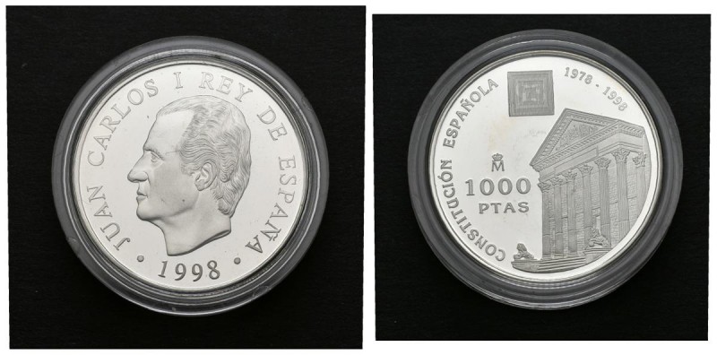 JUAN CARLOS I. 1000 Pesetas. (Ar. 13,50g/33mm). 1998. "XX ANIVERSARIO DE LA CONS...