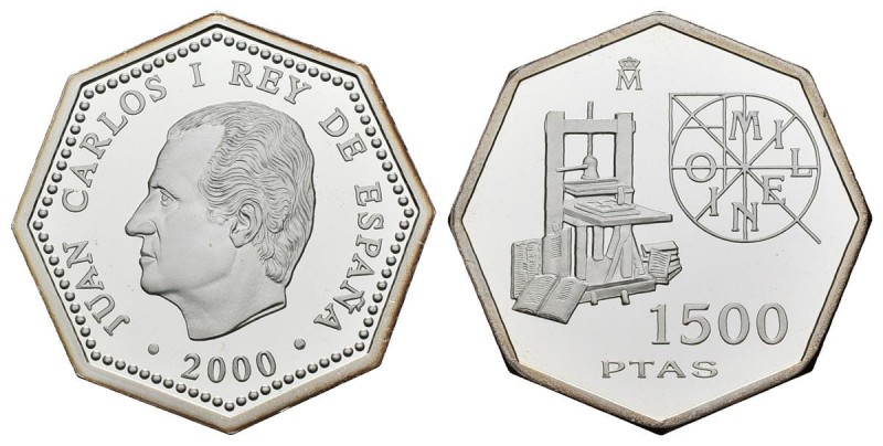 JUAN CARLOS I. 1500 Pesetas. (Ar. 20,00g/31mm). 2000. "MILENIO IMPRENTA". Presen...