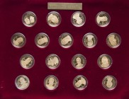 CONTEMPORANEO. Colección Reyes de España compuesta por 17 medallas de plata de 1ª ley (999 milésimas) recubierta de oro de 1ª ley. (Ar. 9,05g/28mm). P...
