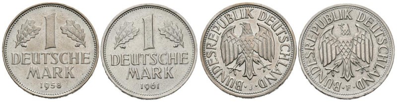 ALEMANIA. Conjunto de 2 monedas de 1 Mark de los años 1958 J y 1961 F. Diferente...