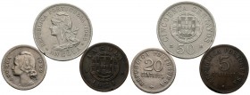 ANGOLA. Conjunto de 3 monedas de 5, 20 y 50 centavos de los años 1921, 1922 y 1928. Diferentes estados de conservación. A EXAMINAR.