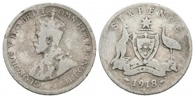 AUSTRALIA. 6 Pence. (Ar. 2,69g/19mm). 1918. Melbourne M. (Km#25). BC+.