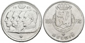 BELGICA. 100 Francs. (Ar. 18,16g/33mm). 1951. (Km#139.1). EBC-.