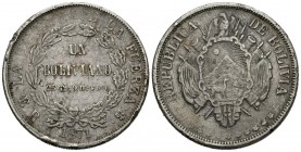 BOLIVIA. 1 Boliviano. (Ar. 24,74g/36mm). 1871. Potosí. (Km#155.4). BC+.