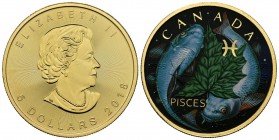 CANADA. 5 Dollars. (Ar. 31,22g/38mm). 2018. Moneda bañada en oro de 24 kilates. PROOF. Presentada en estuche original con certificado.