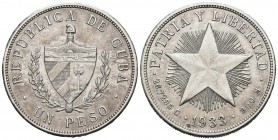 CUBA. 1 Peso. (Ar. 26,76g/38mm). 1933. (Km#15.2). EBC-.