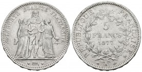 FRANCIA. 5 Francs. (Ar. 24,79g/37mm). 1877. París A. (Km#820.1). MBC+.