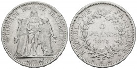 FRANCIA. 5 Francs. (Ar. 24,94g/37mm). 1873. Burdeos K. (Km#820.2). MBC.
