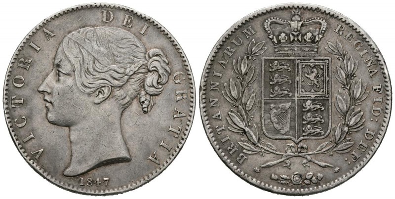 REINO UNIDO. 1 Crown. (Ar. 28,20g/38mm). 1847. (Km#741). MBC. Escasa.