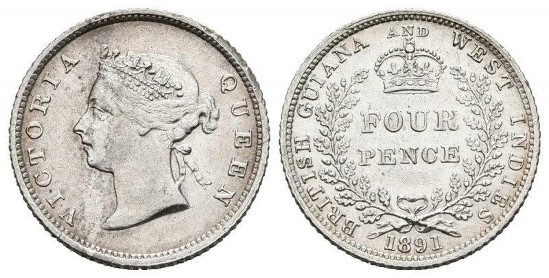 GUAYANA BRITANICA. 4 Pence. (Ar. 1,86g/16mm). 1891. (Km#26). EBC-.