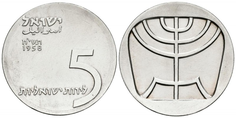 ISRAEL. 5 Lirot. (Ar. 24,95g/34mm). 1958. (Km#21). EBC+.