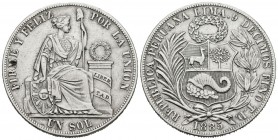 PERU. 1 Sol. (Ar. 24,81g/37mm). 1889. (Km#196). MBC+.