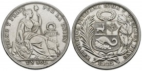 PERU. 1 Sol. (Ar. 24,88g/37mm). 1923. (Km#217.2). MBC.