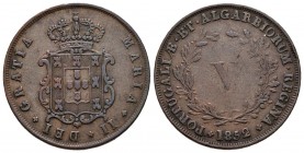 PORTUGAL. V Reis. (Ae. 6,27g/27mm). 1852. (Gomes 32.05). MBC-/MBC.