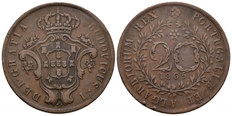 PORTUGAL. 20 Reis. (Ae. 11,76g/35mm). 1865. Azores. (Gomes 03.02). MBC.