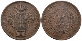 PORTUGAL. 20 Reis. (Ae. 11,76g/35mm). 1865. Azores. (Gomes 03.02). MBC.