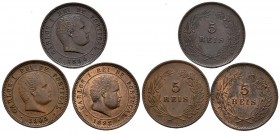 PORTUGAL. Conjunto de 3 monedas de 5 Reis de los años 1892, 1895 y 1905. Diferentes estados de conservación. A EXAMINAR.