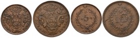 PORTUGAL. Conjunto de 2 monedas de 5 y 10 Reis del año 1901. Diferentes estados de conservación. A EXAMINAR.