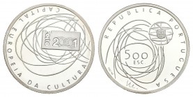 PORTUGAL. 500 Escudos. (Ar. 13,80g/30.0mm). 2001. "OPORTO CAPITAL EUROPEA DE LA CULTURA. (Km#733). PROOF. Incluye estuche oficial y certificado.