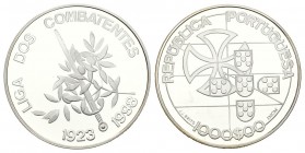 PORTUGAL. 1000 Escudos. (Ar. 26,12g/40mm). 1998. "75 ANIVERSARIO DE LA FUNDACION DE LA LIGA DE LOS COMBATIENTES". (Km#714). PROOF. Incluye estuche ofi...