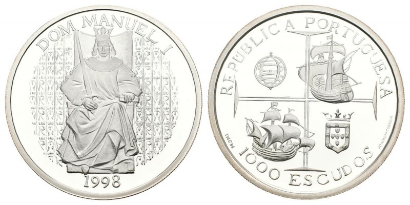 PORTUGAL. 1000 Escudos. (Ar. 27,00g/40mm). 1998. "D. MANUEL I". (Km#713). PROOF....