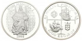 PORTUGAL. 1000 Escudos. (Ar. 27,00g/40mm). 1998. "D. MANUEL I". (Km#713). PROOF. Incluye estuche oficial y certificado.