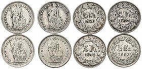 MONEDAS EXTRANJERAS. Conjunto de 4 monedas suizas de 1/2 Franc de diferentes años y estados de conservación. A EXAMINAR.